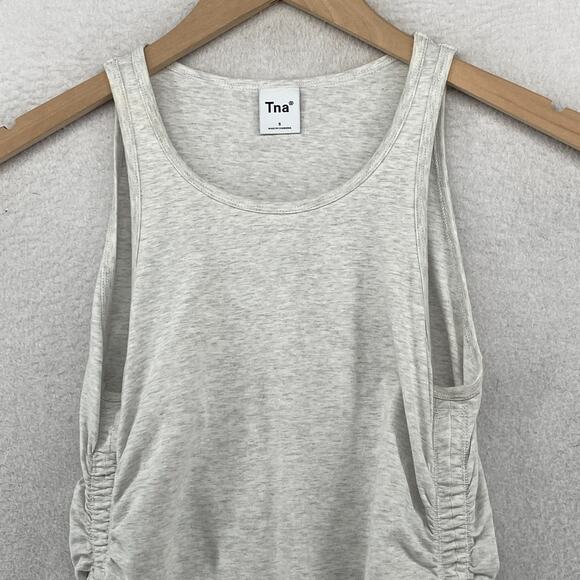 ARITZIA Dress S TNA Chill Malibu Bodycon Ruched Tank Mini Stretch Jersey Gray - Picture 3 of 12